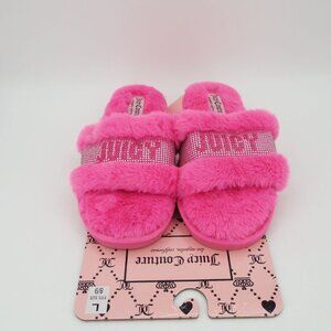 Juicy Couture Bright Pink Faux Fur Halo 3 Slippers Size Large (8/9)